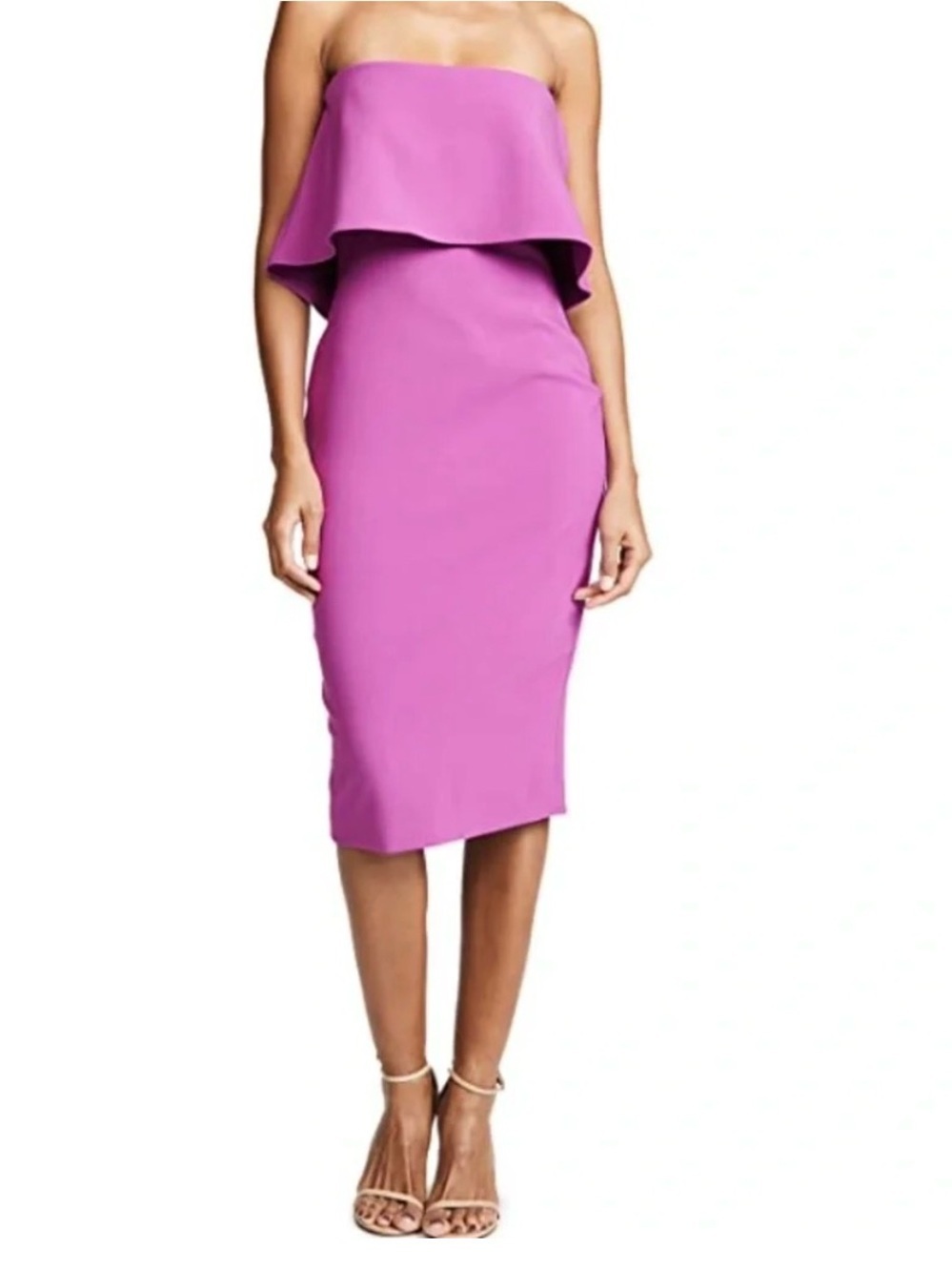 Likely Driggs Convertible Flounce Strapless Bodycon Midi Dress Plum Size 6